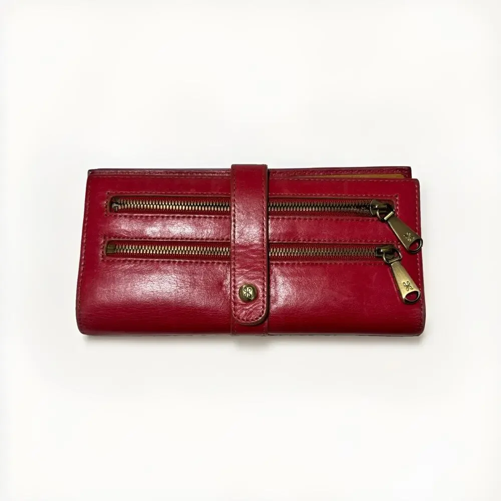 HOBO Red Leather Wallet Clutch Organizer Checkbook Zip Around Bifold